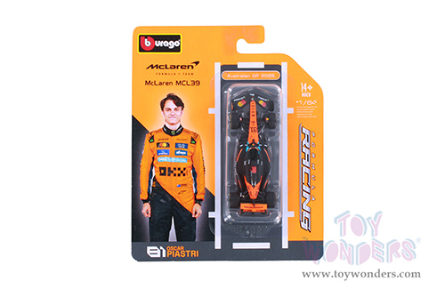 BBurago Formula Racing - McLaren MCL39 #81 Oscar Piastri Formula One F1 Australian GP (2025) (1/64 scale diecast model car, Black/Orange) 18-58001/81