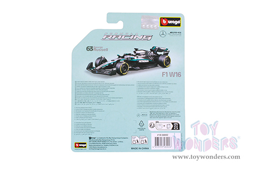 BBurago Formula Racing - Mercedes AMG Petronas W16 #63 George Russell Formula One F1 (2025) (1/64 scale diecast model car, Black/Gray) 18-58002/63