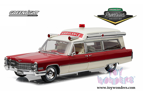 Greenlight Precision Collection - Cadillac Ambulance Hard Top (1966, 1/18 scale diecast model car, Red/White) 18003
