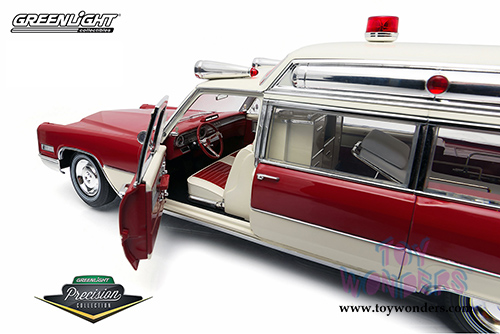 Greenlight Precision Collection - Cadillac Ambulance Hard Top (1966, 1/18 scale diecast model car, Red/White) 18003