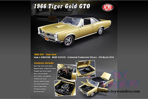 Acme - Pontiac Tiger Gold GTO Hardtop (1966, 1/18 scale diecast model car, Gold) 1801208
