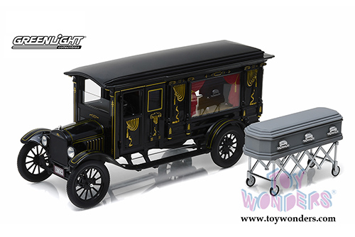 Greenlight Precision Collection - Ford Model T Ornate Carved Hearse with Coffin (1921, 1/18 scale diecast model car, Black) 18013BK