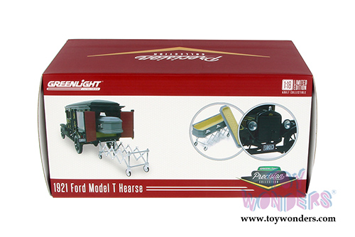 Greenlight Precision Collection - Ford Model T Ornate Carved Hearse with Coffin (1921, 1/18 scale diecast model car, Black) 18013BK