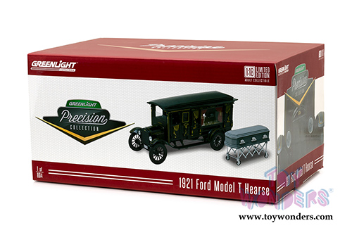 Greenlight Precision Collection - Ford Model T Ornate Carved Hearse with Coffin (1921, 1/18 scale diecast model car, Black) 18013BK