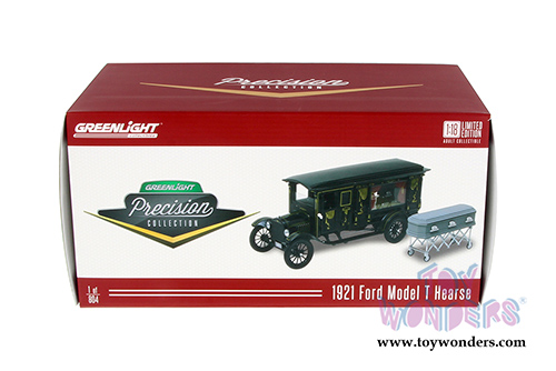 Greenlight Precision Collection - Ford Model T Ornate Carved Hearse with Coffin (1921, 1/18 scale diecast model car, Black) 18013BK