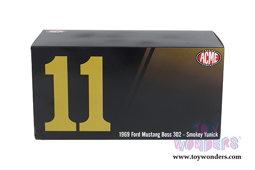 Acme - Ford Trans Am Mustang Boss 302 Hardtop Smokey Yunick (1969, 1/18 scale diecast model car, Black w/Orange) 1801816