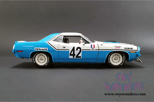 Acme - Plymouth Barracuda #42 Chrysler Of France Henri Chemin Hardtop (1970, 1/18 scale diecast model car, Lite Blue/White) 1806102