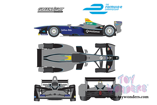 Greenlight - FIA Formula-e Spark-Renault SRT 01E Show Car #1 (2016-17, 1/18 scale diecast model car, Grey w/Blue) 18104