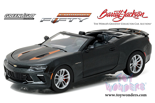 Greenlight Barrett Jackson - Palm Beach 2016 Chevrolet Camaro Convertible 50th Anniversary Vin #001 Sold for $150.000 (2017, 1/24 scale diecast model car, Black) 18232