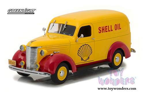 Greenlight - Running on Empty | Shell Oil Chevrolet&reg; Panel Truck (1939, 1/24 scale diecast model car, Yellow/Red) 18237