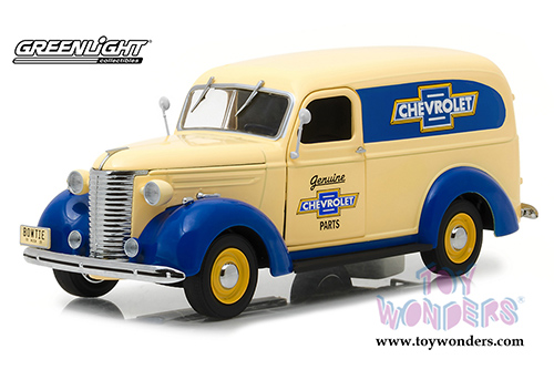 Greenlight - Running on Empty | Genuine Chevrolet&reg; Parts Chevrolet&reg; Panel Truck (1939, 1/24 scale diecast model car, Cream/Blue) 18242