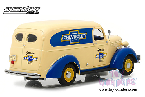 Greenlight - Running on Empty | Genuine Chevrolet&reg; Parts Chevrolet&reg; Panel Truck (1939, 1/24 scale diecast model car, Cream/Blue) 18242