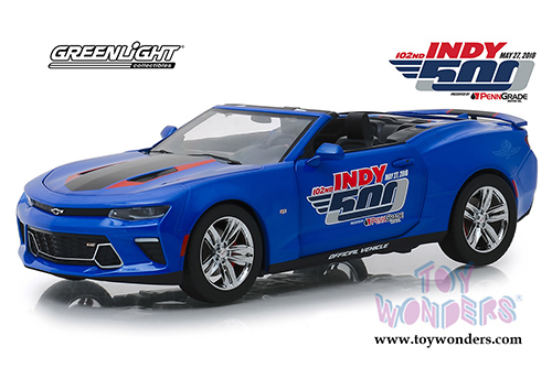 Greenlight - Chevrolet&reg; Camaro&reg; SS&trade; Convertible 102 Running Indy 500 Presented by PennGrade Motor Oil 500 Festival Event Car (2018, 1/24 scale diecast model car, Blue) 18248