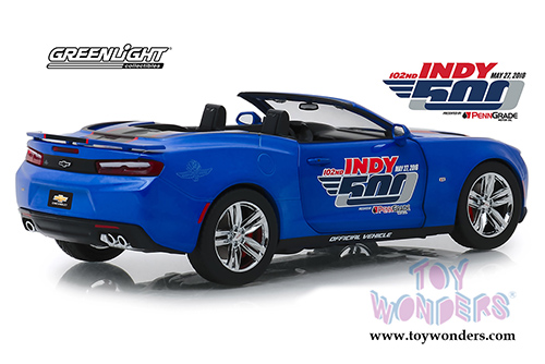 Greenlight - Chevrolet&reg; Camaro&reg; SS&trade; Convertible 102 Running Indy 500 Presented by PennGrade Motor Oil 500 Festival Event Car (2018, 1/24 scale diecast model car, Blue) 18248