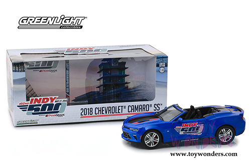 Greenlight - Chevrolet&reg; Camaro&reg; SS&trade; Convertible 102 Running Indy 500 Presented by PennGrade Motor Oil 500 Festival Event Car (2018, 1/24 scale diecast model car, Blue) 18248