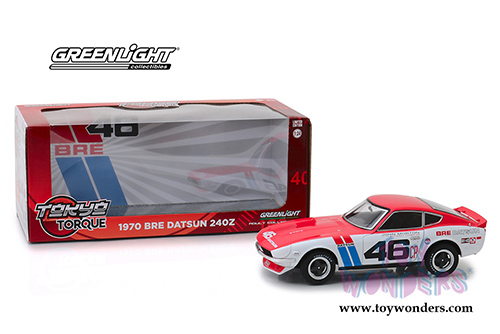Greenlight - Tokyo Torque BRE (Brock Racing Enterprises) #46 Datsun 240Z Hardtop (1970, 1/24 scale diecast model car, White/Pink) 18301