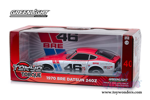 Greenlight - Tokyo Torque BRE (Brock Racing Enterprises) #46 Datsun 240Z Hardtop (1970, 1/24 scale diecast model car, White/Pink) 18301
