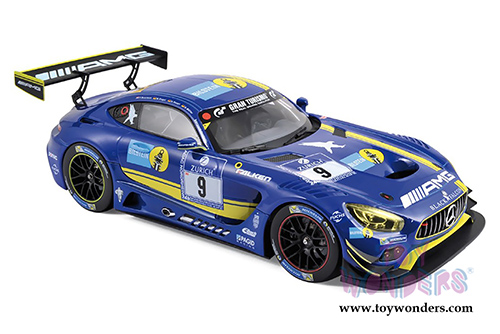 Norev - Mercedes-Benz AMG GT3 Race Car #9 Team Black Falcon 4th Place 24h Nurburgring Haupt/ Buurman/ Engel/ Muller (2016, 1/18 scale diecast model car, Blue & Yellow) 183493