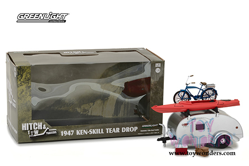 Greenlight - Hitch & Tow Trailers Series 2 | Ken Skill Tear Drop Trailer with Accessories (1947, 1/24 scale diecast model car, Silver) 18420A/12