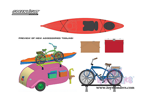 Greenlight - Hitch & Tow Trailers Series 2 | Ken Skill Tear Drop Trailer with Accessories (1947, 1/24 scale diecast model car, Silver) 18420A/12