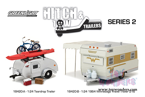 Greenlight - Hitch & Tow Trailers Series 2 | Ken Skill Tear Drop Trailer with Accessories (1947, 1/24 scale diecast model car, Silver) 18420A/12