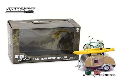 Greenlight - Hitch & Tow Trailers Series 3 | Tear Drop Trailer with Accessories (1947, 1/24 scale diecast model car, Beige) 18430A/12