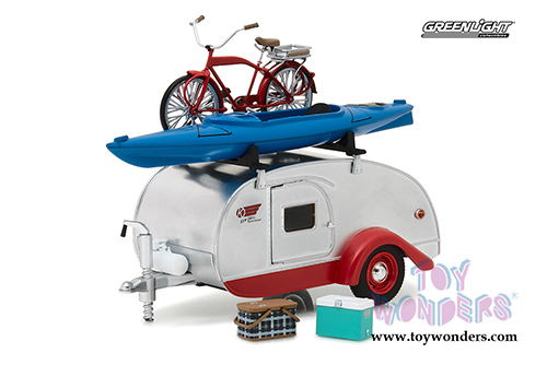 Greenlight - Hitch & Tow Trailers Series 4 | Drop Trailer with Accessories (1947, 1/24 scale diecast model car, Silver/red) 18440A/12
