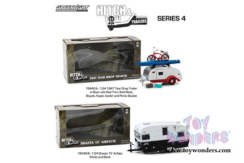 Greenlight - Hitch & Tow Trailers Series 4 | Drop Trailer with Accessories (1947, 1/24 scale diecast model car, Silver/red) 18440A/12
