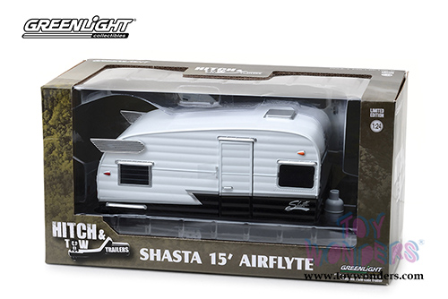 Greenlight - Hitch & Tow Trailers Series 4 | Shasta 15 ft. Airflyte Camper Trailer (1/24 scale diecast model car, Black/White) 18440B/12