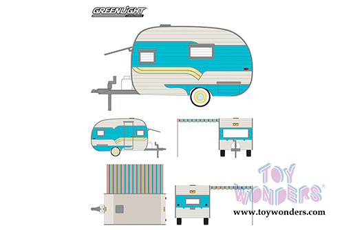 Greenlight - Hitch & Tow Trailers Series 5 | Catolac Deville Travel Trailer (1958, 1/24 scale diecast model car, White/Blue) 18450A/12