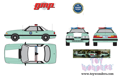 GMP - Ford Mustang United States Border Patrol SSP (1988, 1/18 scale diecast model car, Turquoise w/White) 18845