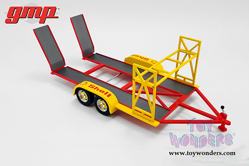 GMP - Shell Oil Tandem Car Trailer with Tire Rack (1:18 scale diecast model car, Yellow) 18948