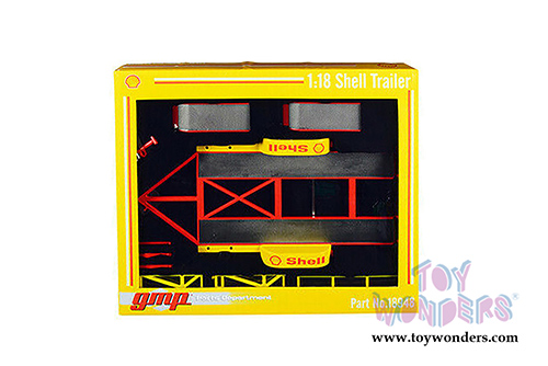 GMP - Shell Oil Tandem Car Trailer with Tire Rack (1:18 scale diecast model car, Yellow) 18948