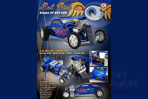 Acme - Rat Fink Hot Rod Blown Altered Coupe (1934, 1/18 scale diecast model car, Blue) 18965