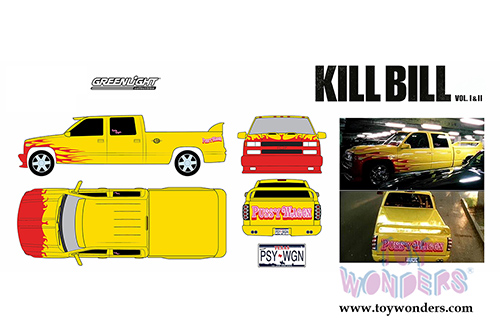 Greenlight Hollywood - Custom Crew Cab Pussy Wagon Pickup Truck - Kill Bill Vol. I & II (1997, 1/18 scale diecast model car, Yellow) 19015
