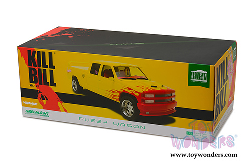 Greenlight Hollywood - Custom Crew Cab Pussy Wagon Pickup Truck - Kill Bill Vol. I & II (1997, 1/18 scale diecast model car, Yellow) 19015