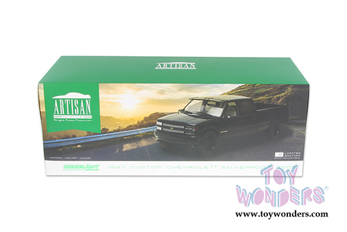 Greenlight - Artisan Custom Chevrolet&reg; C-3500 Crew Cab Silverado&trade; Pickup Truck (1997, 1/18 scale diecast model car, Black) 19016