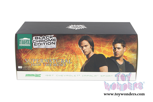 Greenlight - Artisan Supernatural (TV Series 2005) - Chevrolet Impala Sport Sedan Black Chrome Edition (1967, 1/18 scale diecast model car, Black) 19024