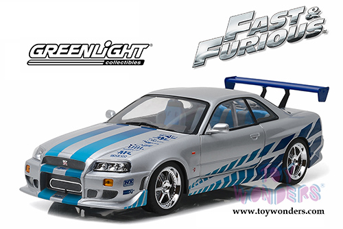 Greenlight - Artisan Fast & Furious - Nissan Skyline GT-R - 2 Fast 2 Furious (1999, 1/18 scale diecast model car, Silver/Blue) 19029