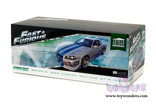Greenlight - Artisan Fast & Furious - Nissan Skyline GT-R - 2 Fast 2 Furious (1999, 1/18 scale diecast model car, Silver/Blue) 19029
