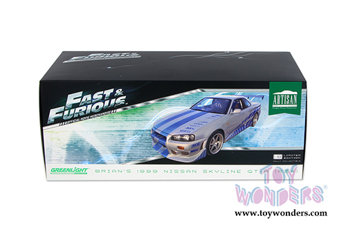 Greenlight - Artisan Fast & Furious - Nissan Skyline GT-R - 2 Fast 2 Furious (1999, 1/18 scale diecast model car, Silver/Blue) 19029