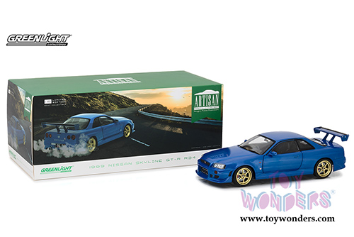 Greenlight - Artisan Nissan Skyline GT-R R34 Hardtop (1999, 1/18 scale diecast model car, Bayside Blue) 19032