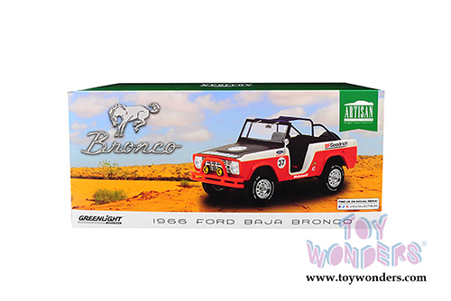 Greenlight - Artisan Ford Baja Bronco #37 BFGoodrich Tires (1966, 1/18 scale die cast model car, Orange/Black) 19037