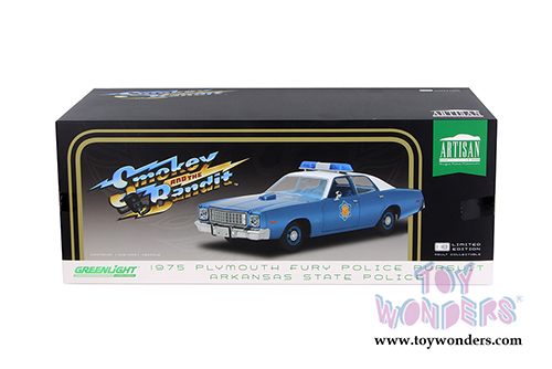 19044 Greenlight Artisan 1975 Plymouth Fury Police Pursuit Arkansas State Police model diecast car retail box package