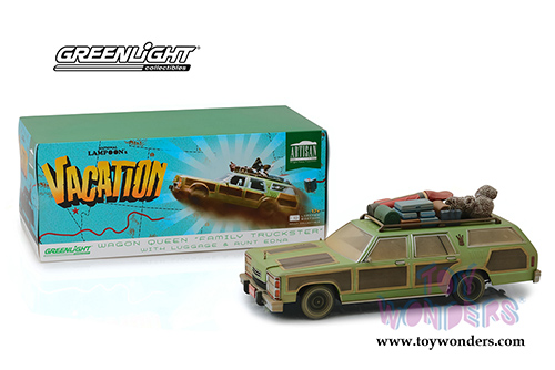 Greenlight - Artisan National Lampoon's Vacation Family Truckster "Wagon Queen" with Rooftop Luggage and Aunt Edna (1979, 1/18 scale diecast model car, Green) 19048