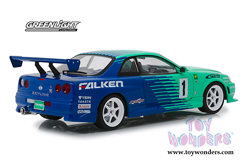 Greenlight - Artisan Nissan Skyline GT-R BNR34 #1 Falken Tires (1999, 1/18 scale diecast model car, Green/Blue) 19050