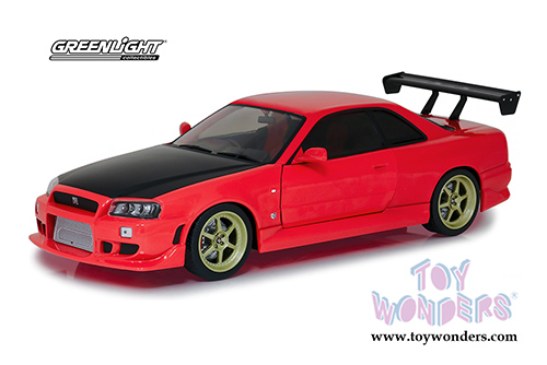 Greenlight - Artisan Nissan Skyline GT-R R34 with Neon LED Light Underglow (1999, 1/18 scale diecast model car, Red/Black) 19052