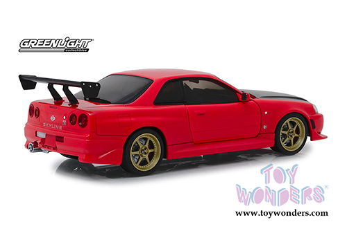 Greenlight - Artisan Nissan Skyline GT-R R34 with Neon LED Light Underglow (1999, 1/18 scale diecast model car, Red/Black) 19052
