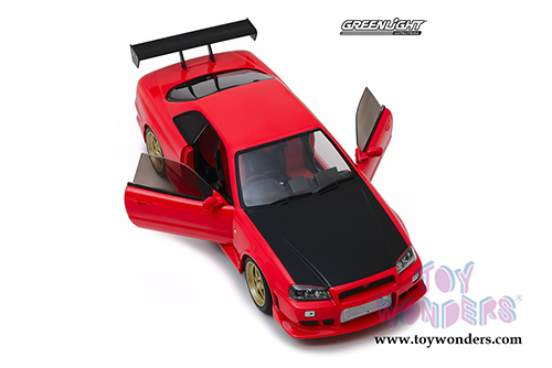 Greenlight - Artisan Nissan Skyline GT-R R34 with Neon LED Light Underglow (1999, 1/18 scale diecast model car, Red/Black) 19052