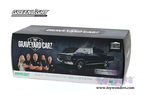 Greenlight - Artisan Graveyard Carz Plymouth Belvedere GTX Convertible (1967, 1/18 scale diecast model car, Dark Blue) 19059